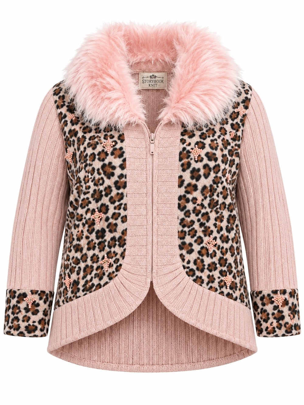 STORYBOOK KNITS | Wild Chic Leopard Faux Fur Beaded Cardigan Sweater | 3X